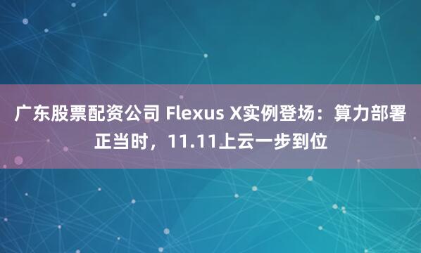 广东股票配资公司 Flexus X实例登场：算力部署正当时，11.11上云一步到位